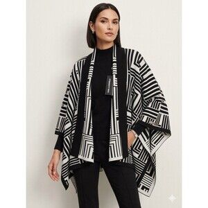Karl Lagerfeld Paris Poncho Wrap Open Shawl Sweater Minimal Quiet Luxury New